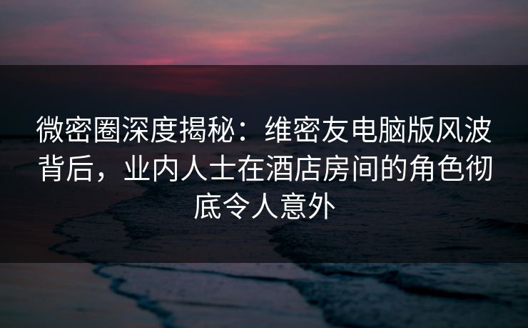 微密圈深度揭秘：维密友电脑版风波背后，业内人士在酒店房间的角色彻底令人意外