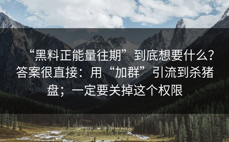 “黑料正能量往期”到底想要什么？答案很直接：用“加群”引流到杀猪盘；一定要关掉这个权限
