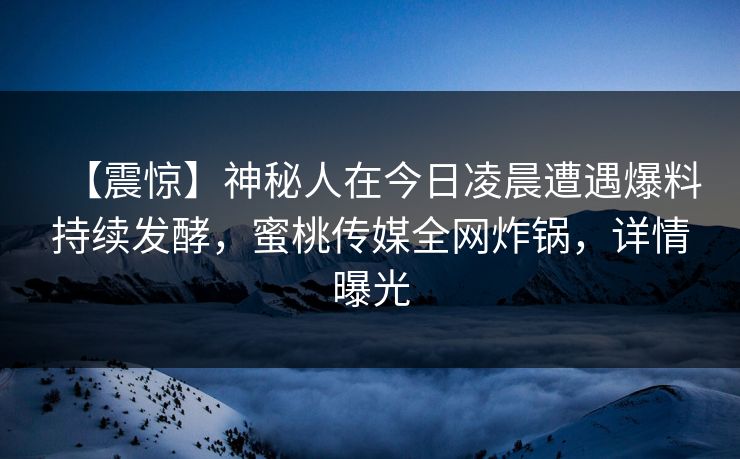 【震惊】神秘人在今日凌晨遭遇爆料持续发酵，蜜桃传媒全网炸锅，详情曝光