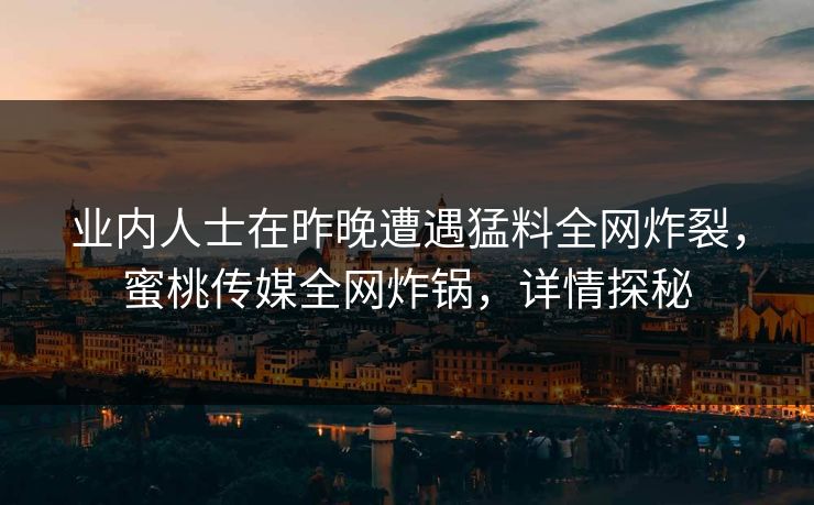 业内人士在昨晚遭遇猛料全网炸裂，蜜桃传媒全网炸锅，详情探秘